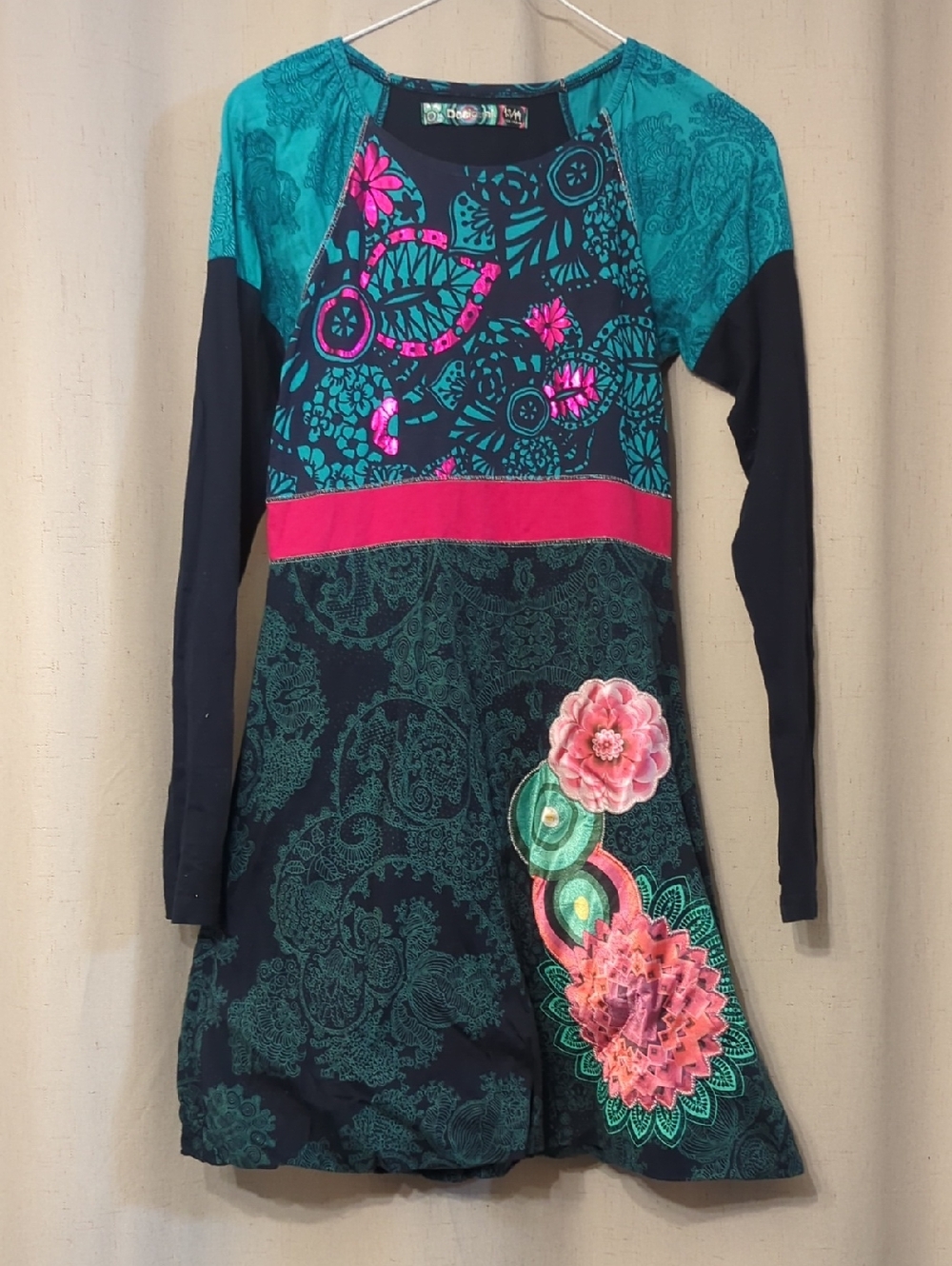 Desigual Teal, Pink & Navy Floral Long-Sleeve Dress